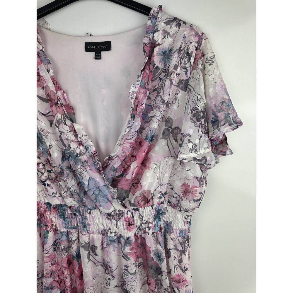 Lane Bryant Floral Ruffle Smocked Dress Plus Size 26/28 Wedding Bridal Shower - Picture 13 of 16